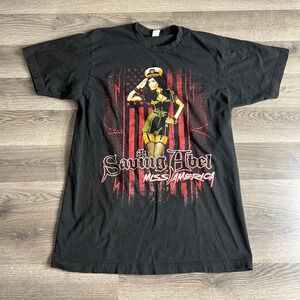Saving Abel Tour T Shirt Men's Medium Saluting Girl Flag Miss America Rock Music
